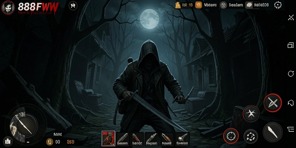 Screenshot gameplay mencekam dari 888FW saat menjelajahi kegelapan.
