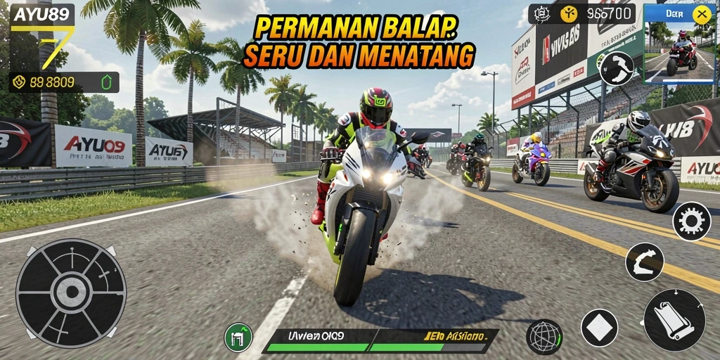 Gameplay seru AYU89 dengan motor balap yang cepat