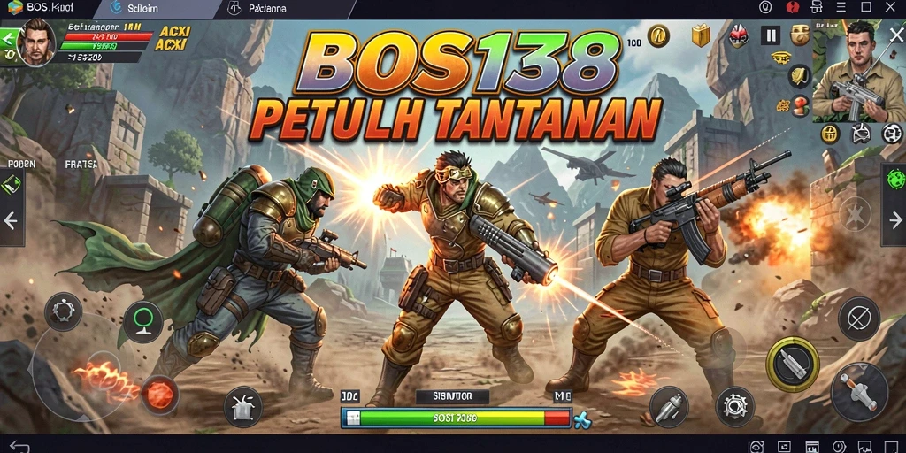 Tampilan gameplay menegangkan dari BOS138 saat karakter bertarung melawan musuh.