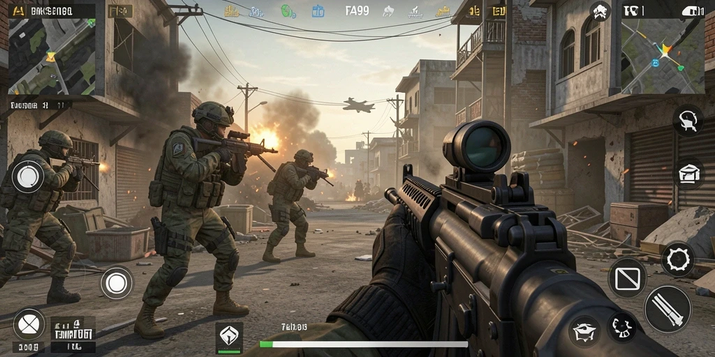 Tampilan gameplay intens di <strong>FA99</strong> dengan aksi FPS yang mendebarkan.