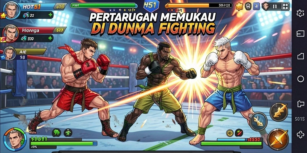 Screenshot utama HOT51 menampilkan pertarungan intens antar karakter.