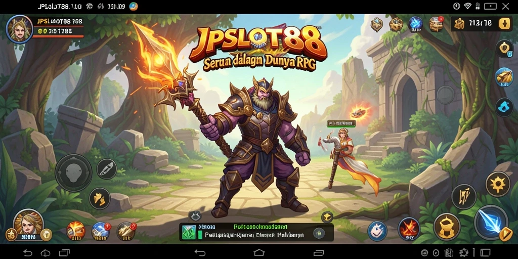 Tampilan screenshot JPSLOT88 menunjukkan karakter bertarung di arena RPG.