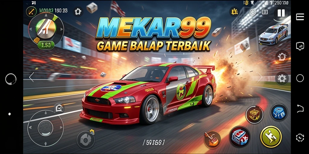Tangkapan layar MEKAR99 dengan aksi balap yang mendebarkan dan grafis tajam.