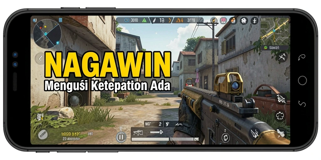 Tampilan gameplay NAGAWIN yang mendebarkan dengan aksi FPS yang intens.