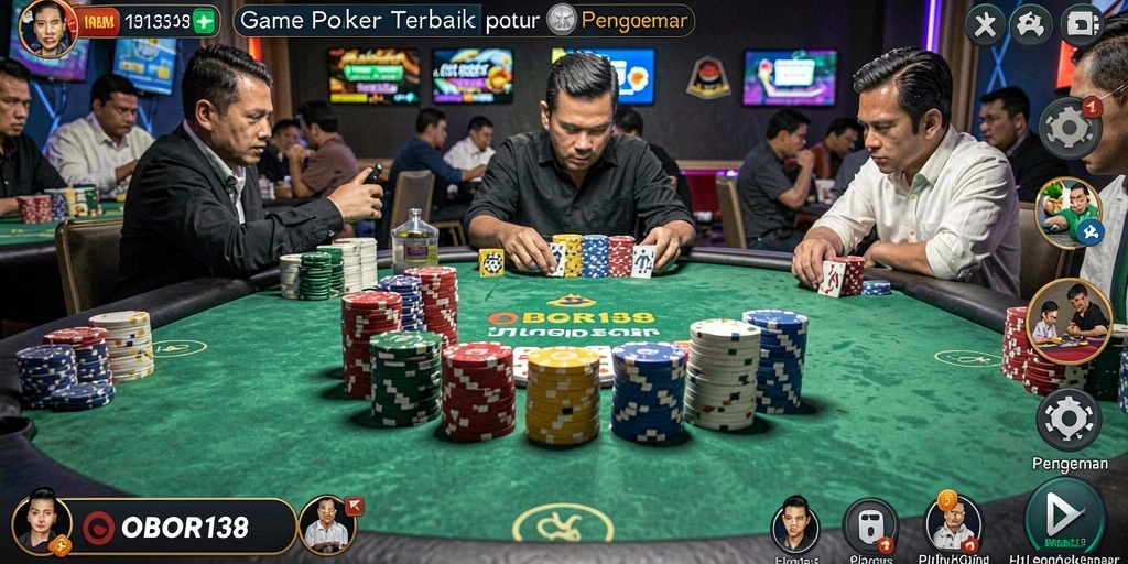 Layar permainan OBOR138 menampilkan aksi Poker yang seru dan mendebarkan.