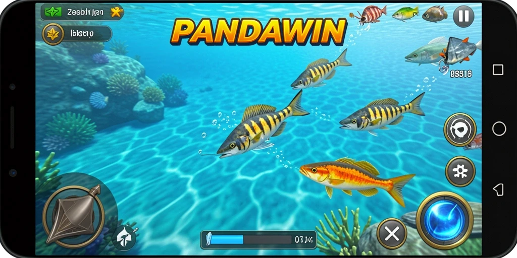 Tampilan gameplay menarik dalam PANDAWIN saat menembak ikan.