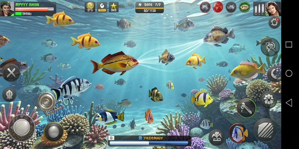 Screenshot RPYYY menampilkan gameplay seru saat menembak ikan.