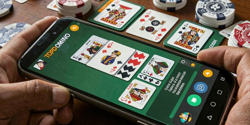 Tampilan gameplay seru di TOPDOMINO dengan pemain yang berinteraksi.