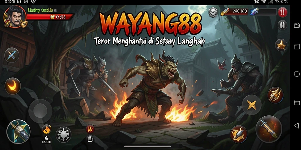 Tampilan gameplay menegangkan di WAYANG88 dengan suasana horror yang kental.
